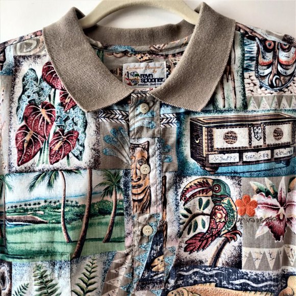 Reyn Spooner Mens Allover Aloha Mauna Kea Ribbed Collar Cuff Popover Shirt L - Picture 4 of 12